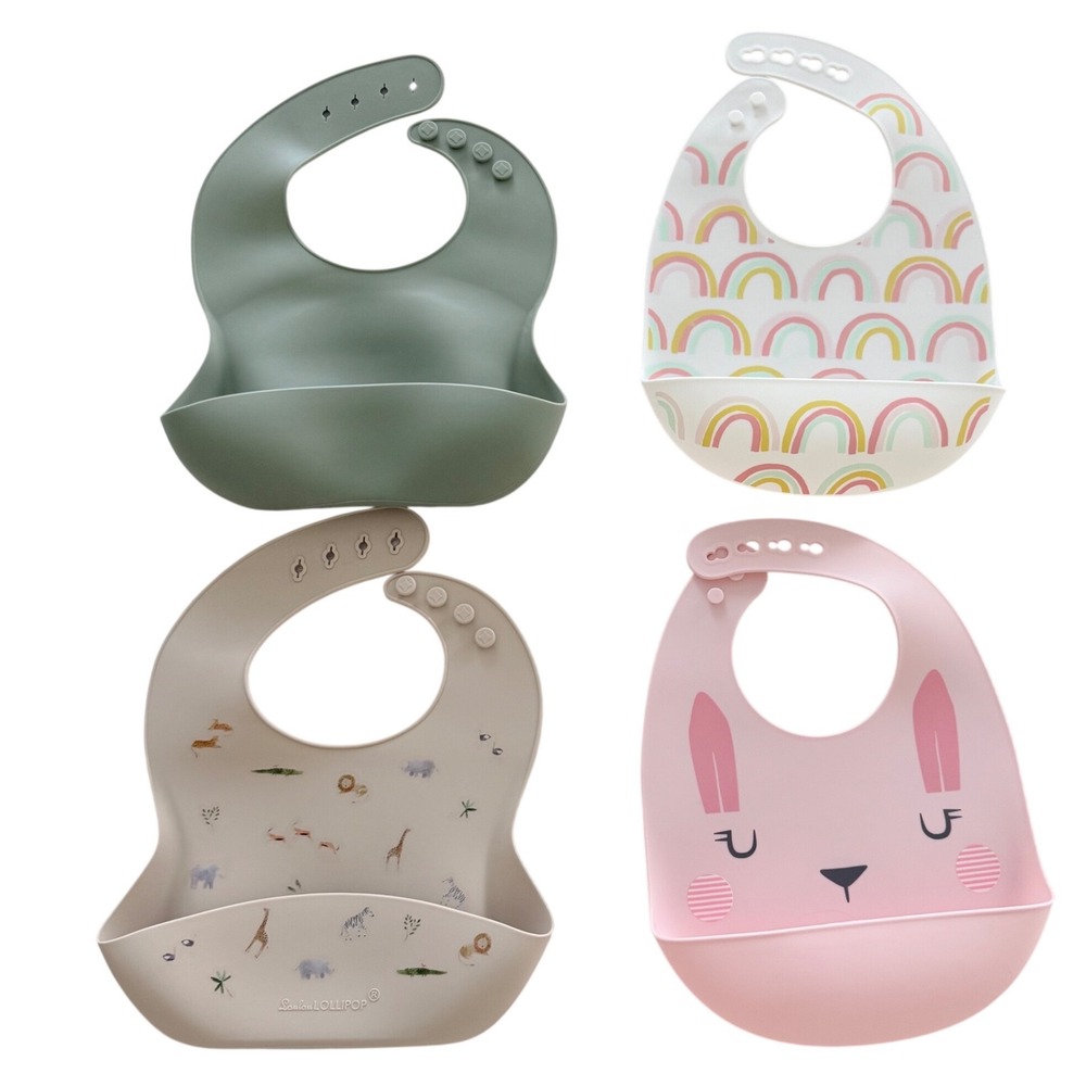 Loulou LOLLIPOP Cloud Island Silicone Bibs Baby Multicolor Rainbow Bunny Safari